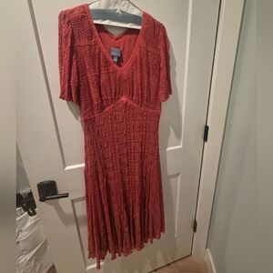 Rust Knit V-Neck Midi Dress